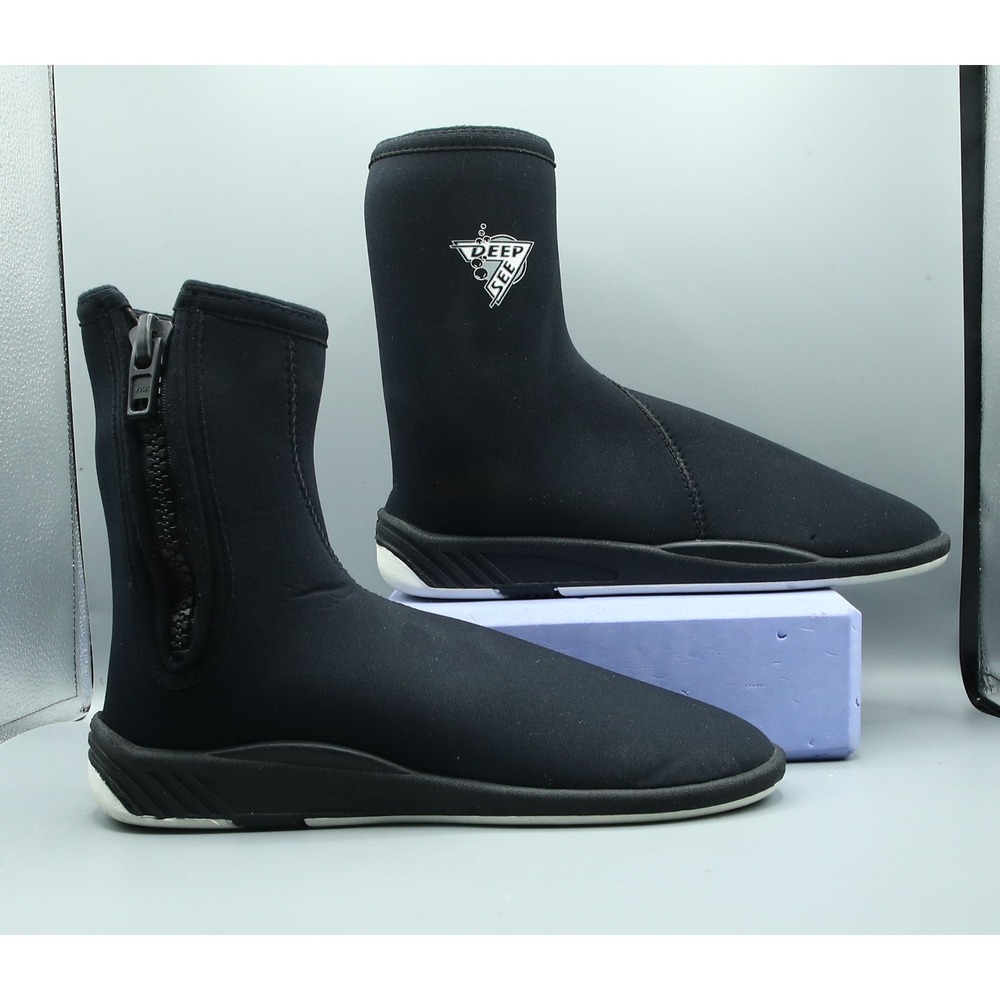 Deep See Neoprene Scuba Dive Boat Boots Black Zippered Dive Shoes Mens 10 PO1918